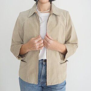 Denver Hayes Sand 100% Leather Suede Zip Up Collared Jacket S